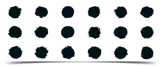 Set zwarte grunge cirkels vormen op een witte achtergrond. Verfborstelstempelverzameling