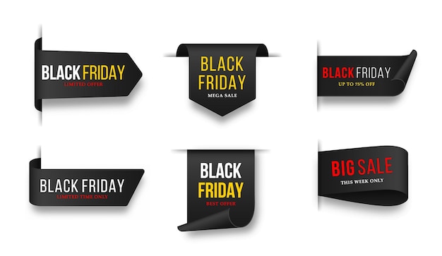 Set zwarte prijskaartjes Tag-ontwerp voor Black Friday Realistisch verkooplabel