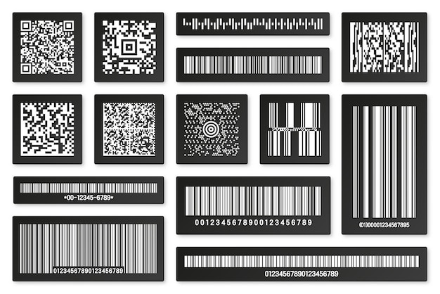 Set zwarte productbarcodes en qr-codes identificatie tracking code serienummer product-id
