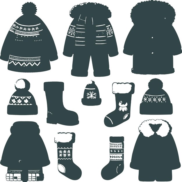 Set zwarte winterkleding en accessoires voor koud weer