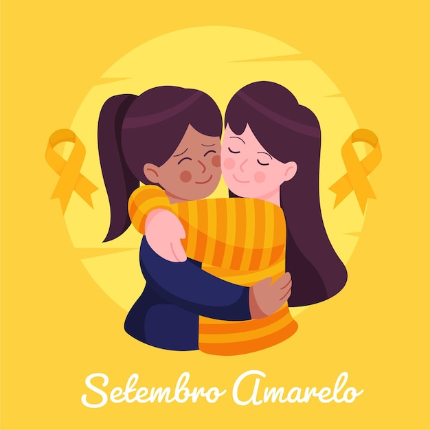 포옹하는 친구와 함께 Setembro Amarelo