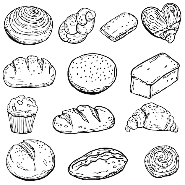 Seth baking. bread. isolated on a white background. doodle style.