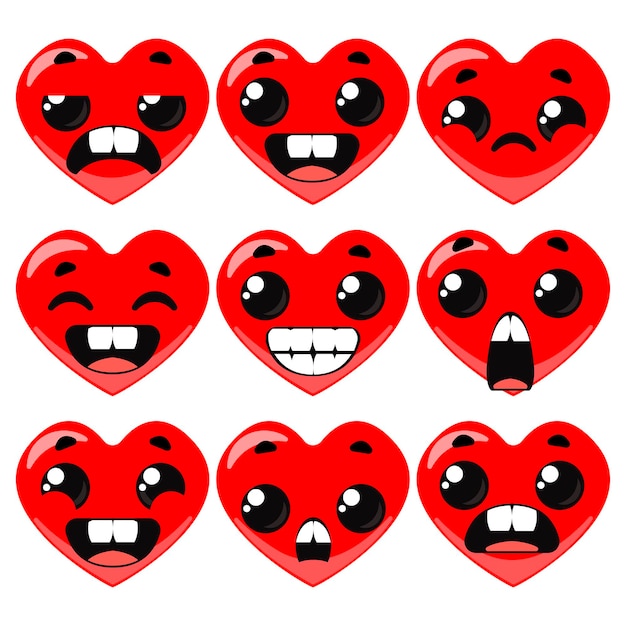 Seth hearts with different emotions Valentine s Day Vector illustration in cartoon style fun