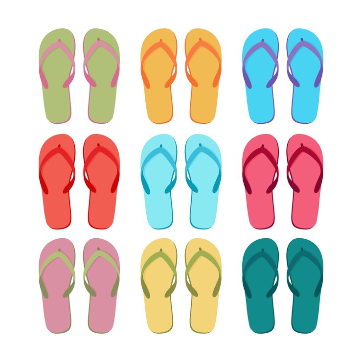 Vector seths beach flipflops colorful flipflops summer beach shoes in cartoon style vector illustration