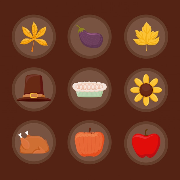 Seticonof thanksgiving day  icon set