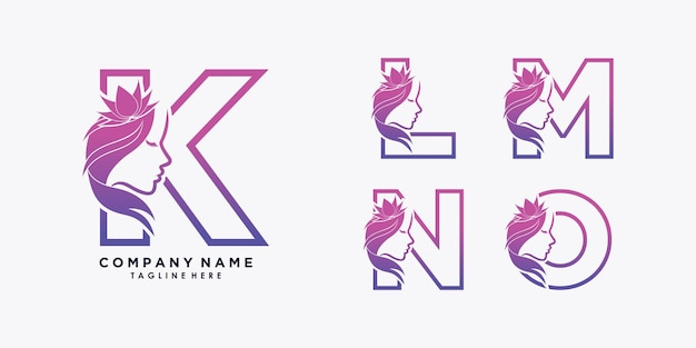 Setletter klmno logo-ontwerp met schoonheidsbloem creatief concept premium vector