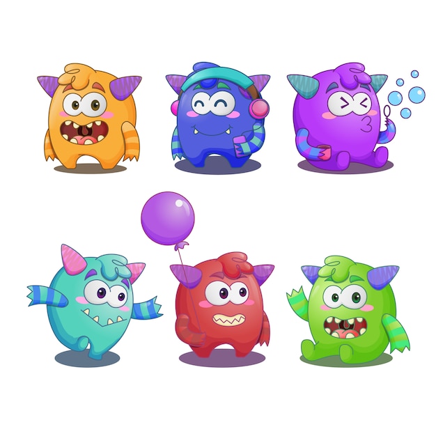 Setof colorful funny monsters in different poses