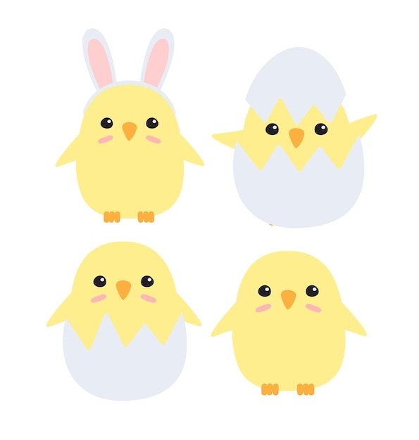 Vector setof easter chicks isolated on white background