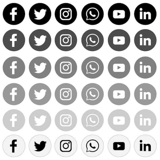 Vector sets of black color social media icon