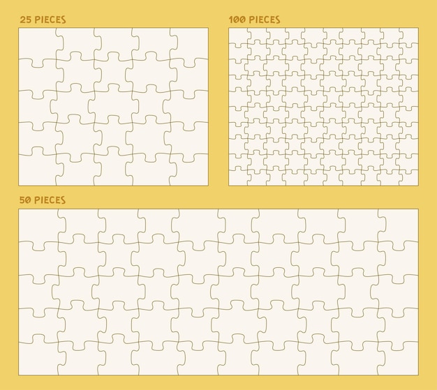 Наборы векторных иллюстраций кусочков головоломки на желтом фоне