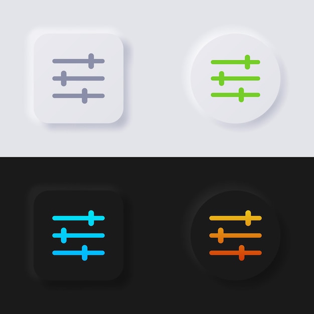 Vector setting symbol or control icon set multicolor neumorphism button soft ui design for web design application ui and more button vector