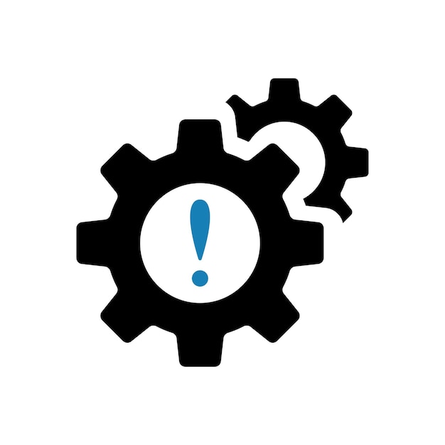 Settings icon with exclamation mark Settings icon and alert error alarm danger symbol Engine icon danger machine alarm alert attention black business caution clock