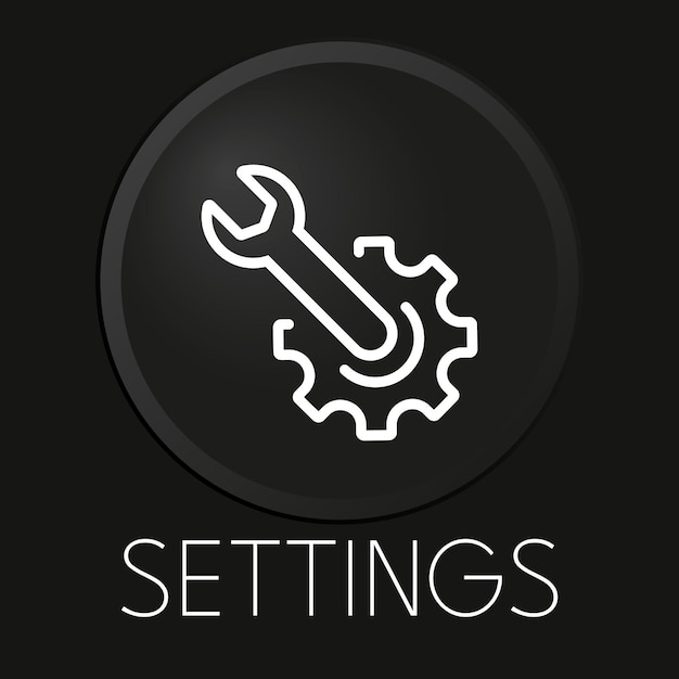 Settings minimal vector line icon on 3D button isolated on black background Premium Vector