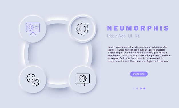 Impostazioni con icona linea ingranaggi pannello di controllo cubo scorrimento libro sito web di istruzioni ottimizzazione installa regola configurazione file configurazione concetto di installazione stile neomorfismo icona linea vettoriale