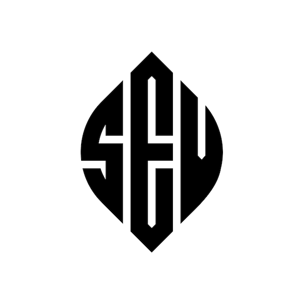 円円円形円形のロゴデザインSEV エリプス文字3つのイニシャルが円のロゴを形成するSEV 円エムブレムアブストラクトモノグラム文字マークベクトル