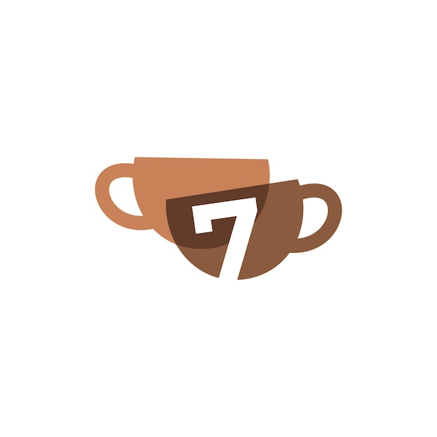 Seven 7 number coffee cup overlapping color logo vector icon illustration