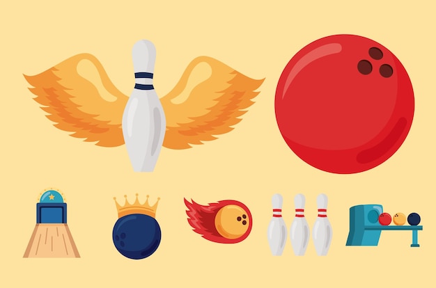 Vector seven bowling sport set icons
