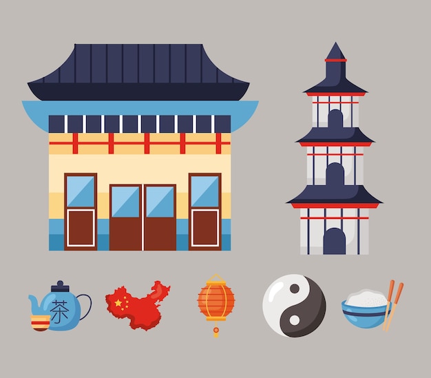 Vector seven china republic set icons