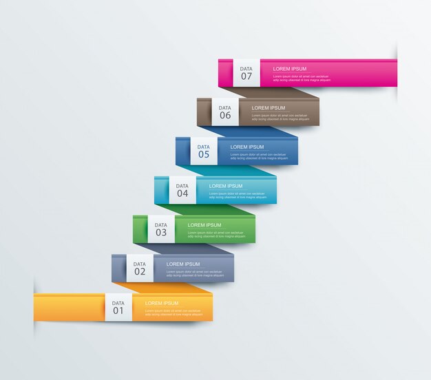 Seven data step infographics timeline tab paper index template.