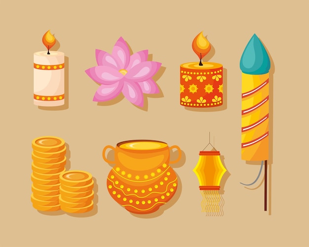 Seven diwali celebration icons