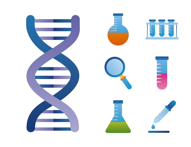 Seven dna genetic set icons