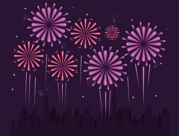 Vector seven fireworks explosion icons