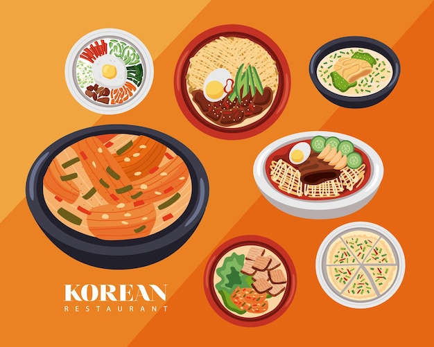 Vector seven korean food set icons