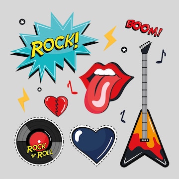 Premium Vector  Seven rock and roll stickers