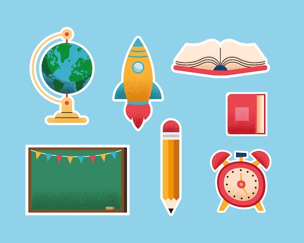 Seven school supplies set icons