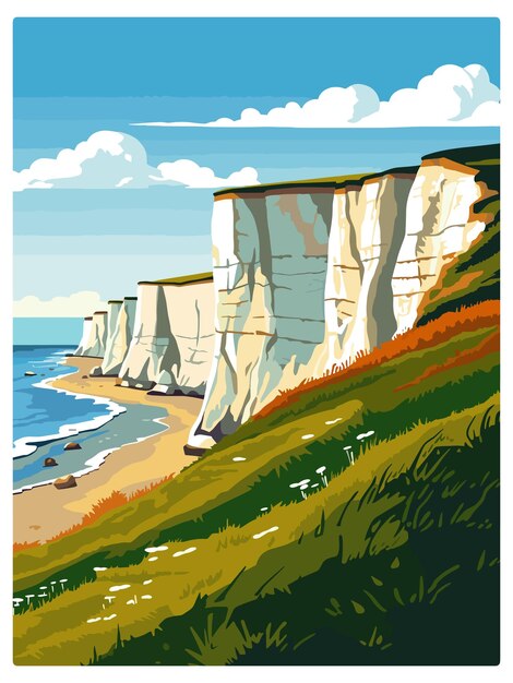 Vector seven sisters sussex vintage travel poster souvenir postcard portrait painting wpa illustration