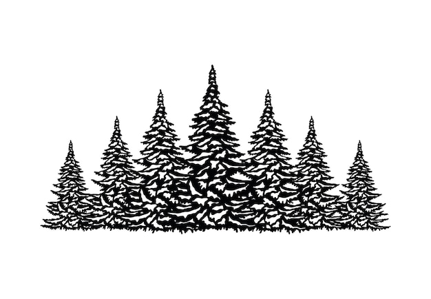 Vector seven snowcovered fir trees forest christmas trees