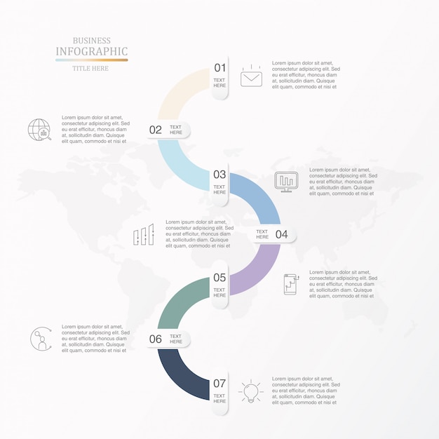 Вектор Семь шагов для бизнес инфографики.