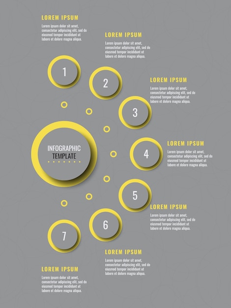 회색 배경에 7단계 수직 Infographic 템플릿 현대 비즈니스 데이터 시각화