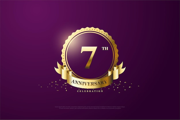 円形の金の数字とロゴの7周年記念の背景