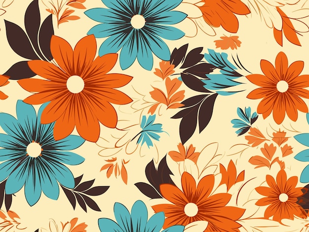 Vector seventies flowered wallpaper seamless pattern