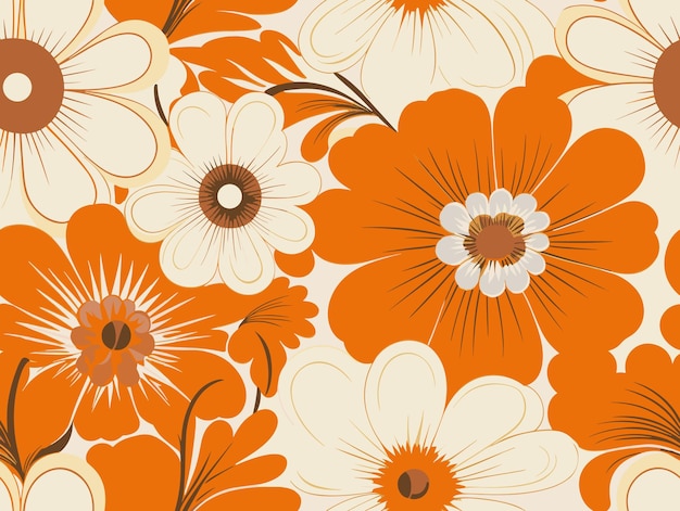 Seventies flowered wallpaper seamless pattern