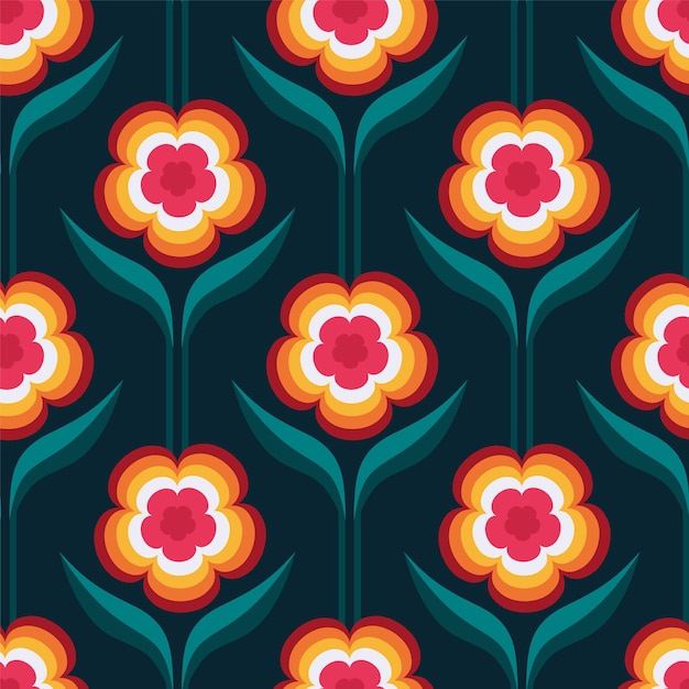 Seventies retro abstract bold flower seamless pattern