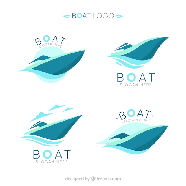 Vector several abstract boat logos in blue tones