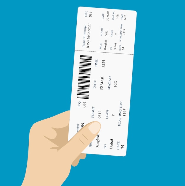 Several boarding passes tickets with QR2 code in hand flat design vector illustration