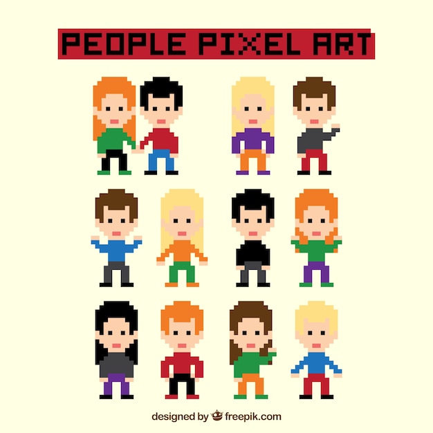 Diversi personaggi colorati pixelated