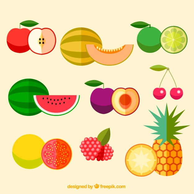 Vector several delicious flat fruits