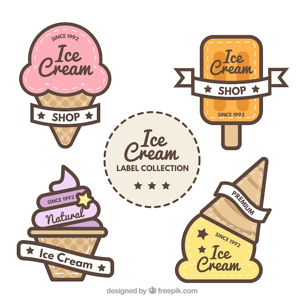 several flat labels with colored ice creams