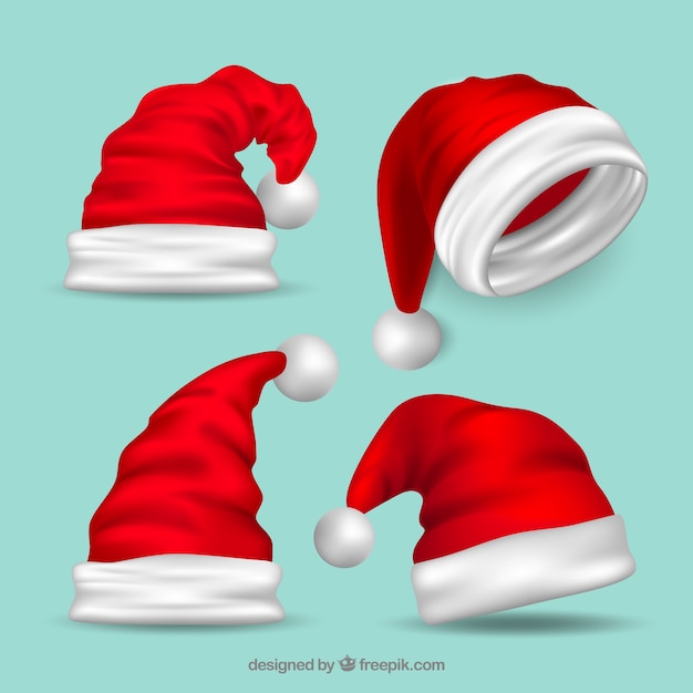 Several hats of santa claus