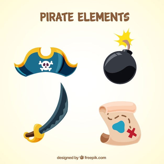 Several pirate elements in flat design