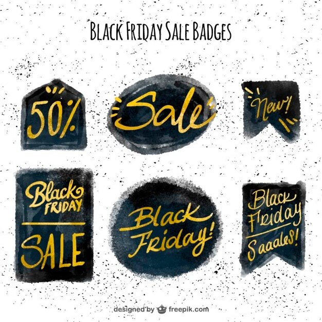 Several sale labels for black friday in watercolor style