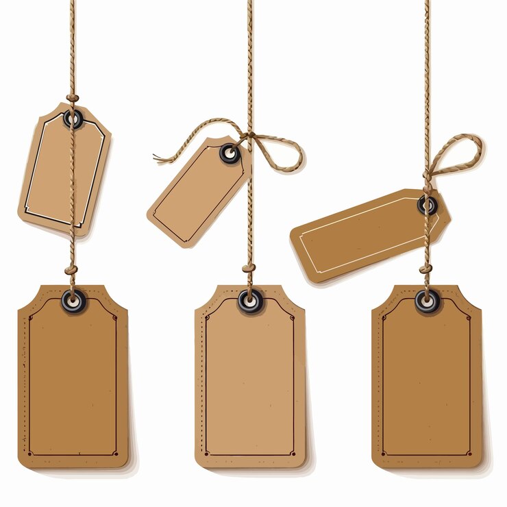 Vector several tags hanging from a string with one saying quot brown quot