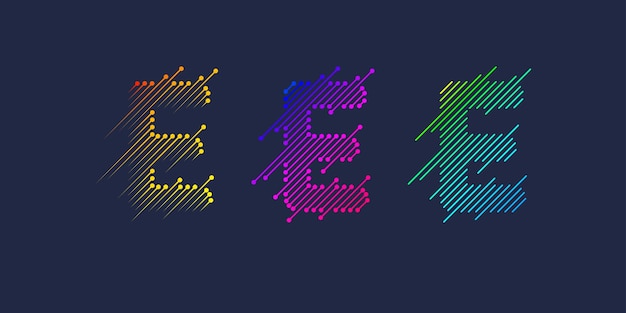밝은 현대적인 스타일의 라틴 알파벳 디스플레이 문자의 여러 변형 밝은 색상의 동적 기호 및 선 벡터 그림으로 구성