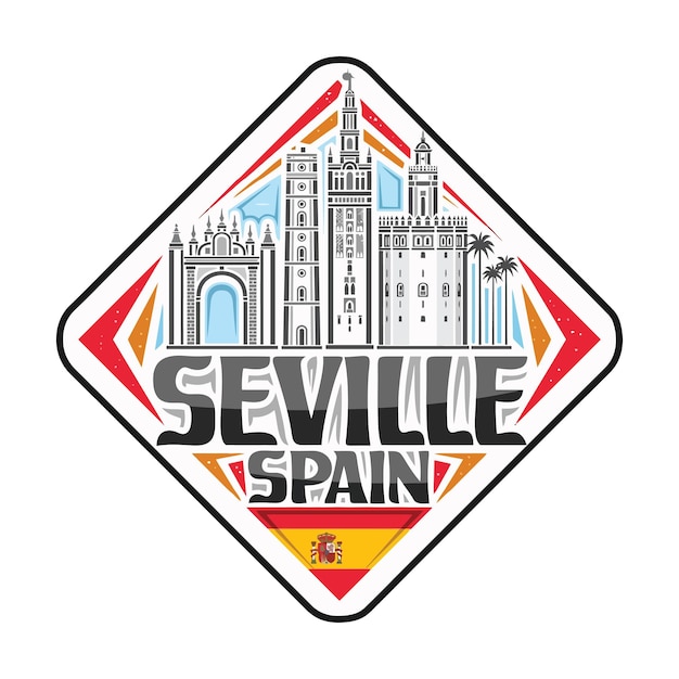 Sevilla skyline landmark vlag sticker embleem badge reizen souvenir illustratie