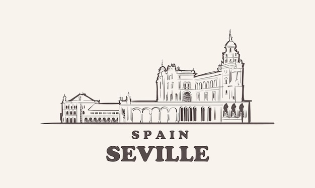 Vector seville cityscape sketch hand drawn spain   illustration