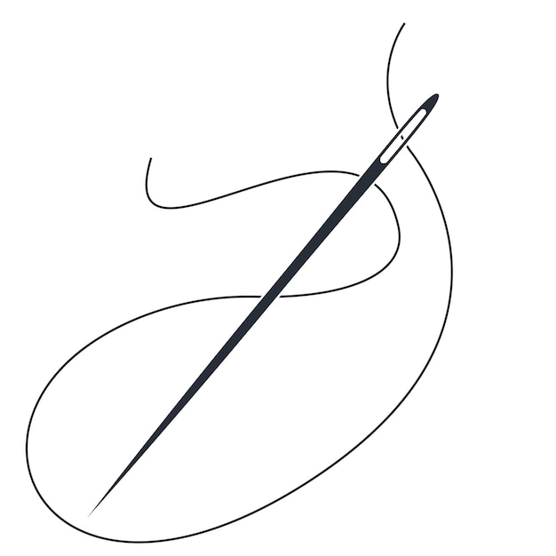 Игла для шитья с петлей пошива ниток и вектор символа швейного ремесла